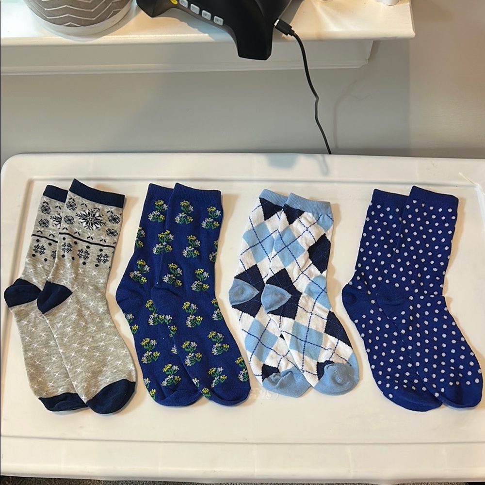Blue and Gray Patterned Socks (Set of 4)